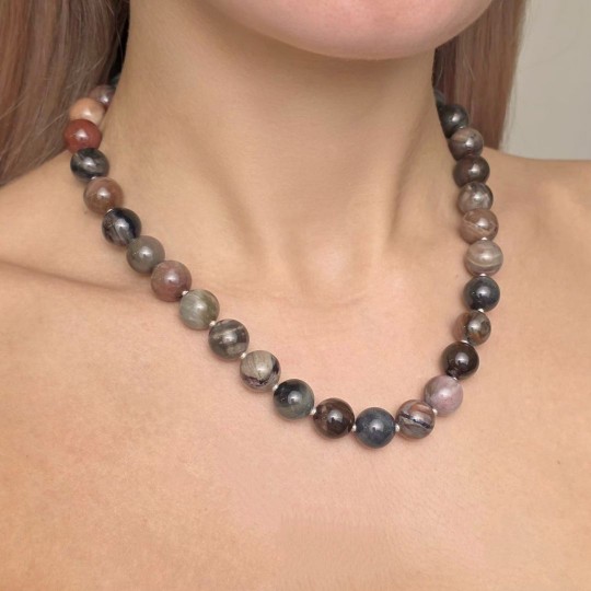 Collana di Legno Fossile Sferico ø 12/12,5 mm