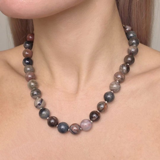 Collana di Legno Fossile Sferico ø 12/12,5 mm