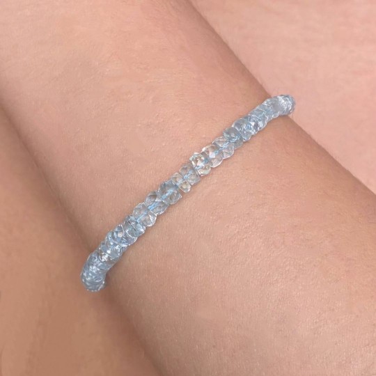 Bracciale di Acquamarina a Rondella 32 Ct. con Chiusura in Oro 18 Kt