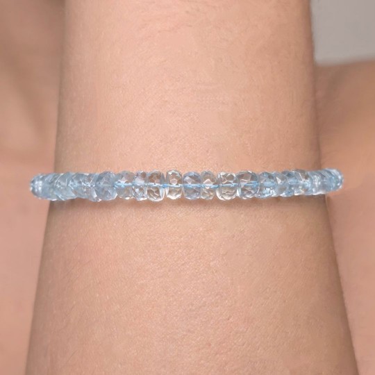 Bracciale di Acquamarina a Rondella 32 Ct. con Chiusura in Oro 18 Kt