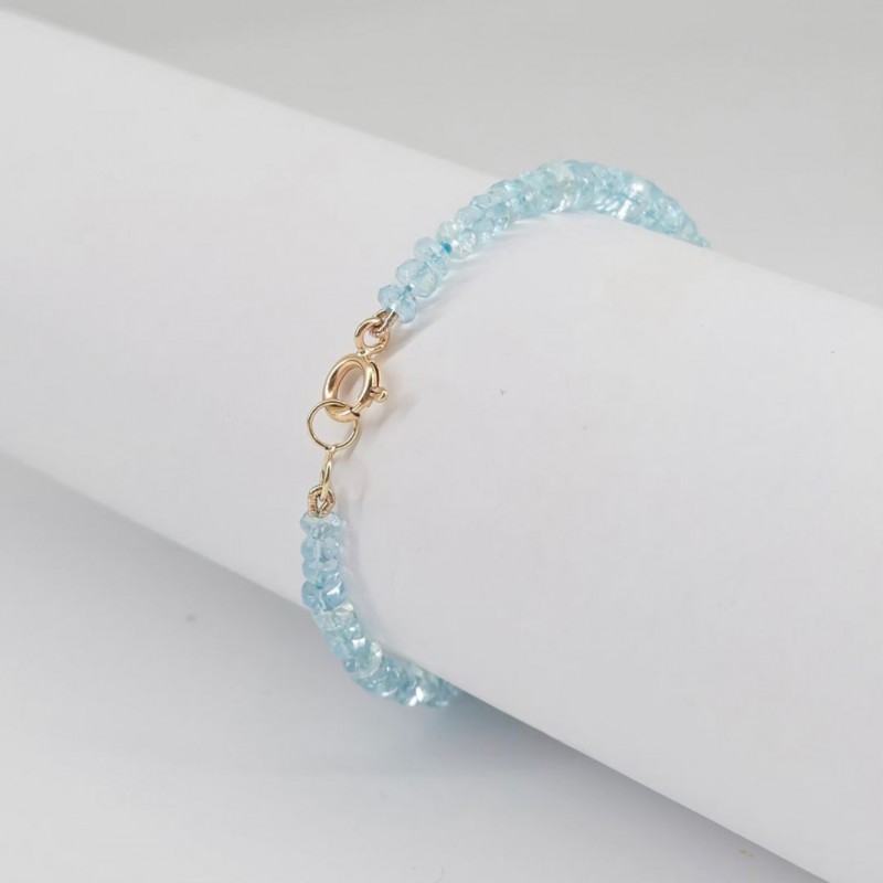 Bracciale di Acquamarina a Rondella 32 Ct. con Chiusura in Oro 18 Kt