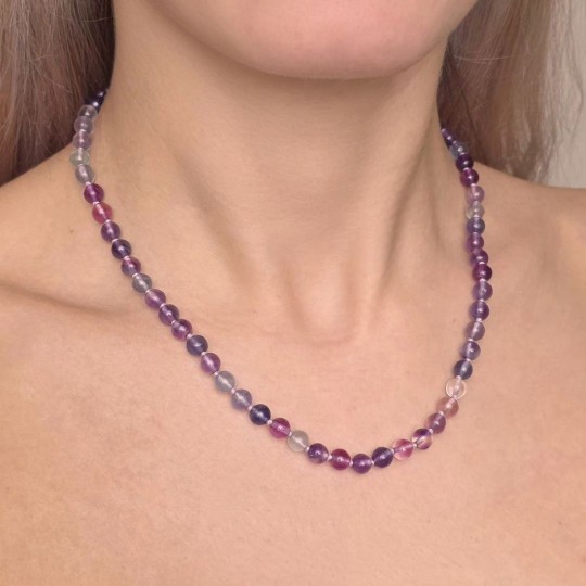 Collana di Fluorite Multicolore Sferica ø 6 mm