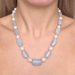 Collana con Acquamarina e Perle ø 9/14,5 mm